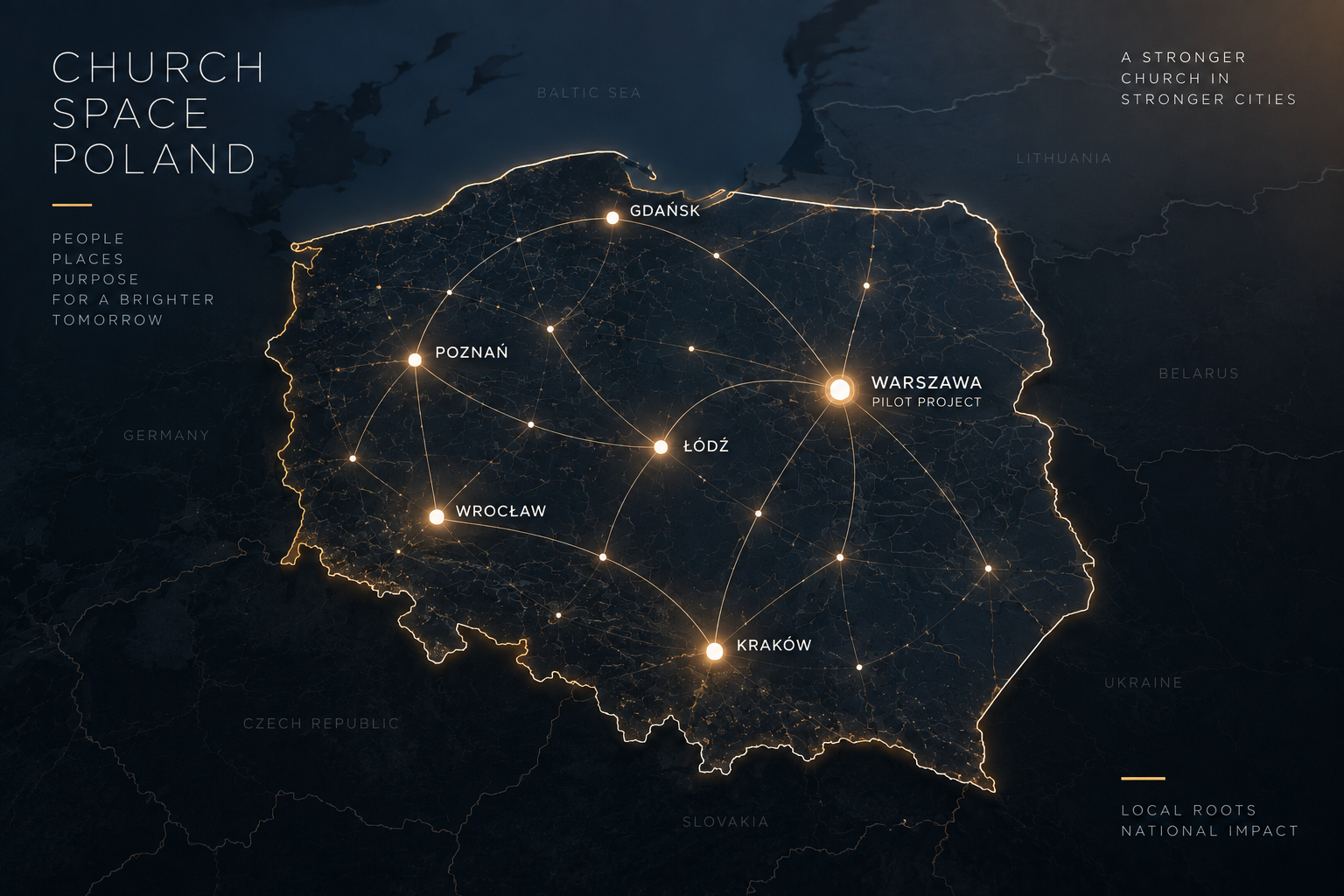 Conceptual map of Polish cities connected by a network of permanent community places